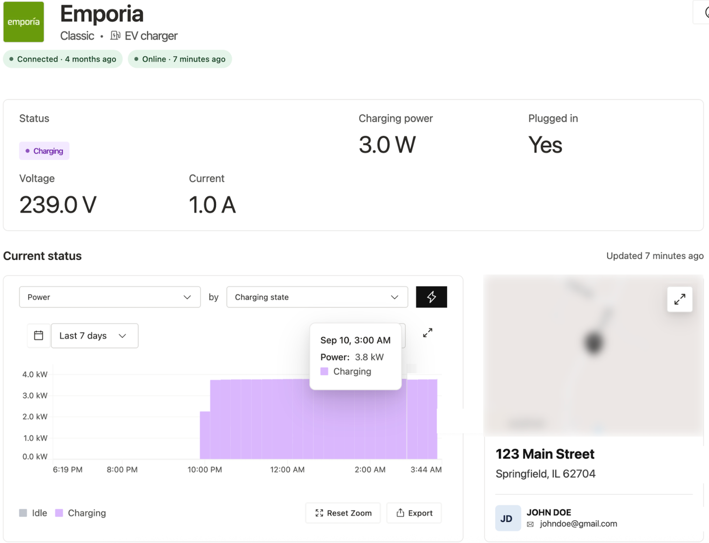 Texture's device dashboard showing enrolled EVs and chargers with connection status, charge status and energy use aggregated in one view.
